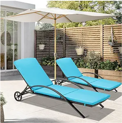 SKU: T0185BU - Blue Outdoor Chaise Lounge Chairs, Set of 2