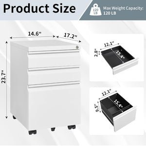 SKU: ST240529 - 3 Drawer Metal Filing Cabinet with Wheels