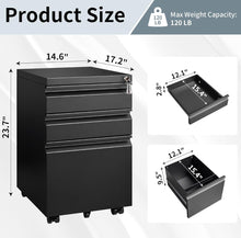 Load image into Gallery viewer, SKU: ST240529 - 3 Drawer Metal Filing Cabinet with Wheels