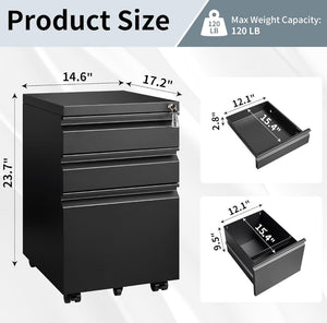 SKU: ST240529 - 3 Drawer Metal Filing Cabinet with Wheels