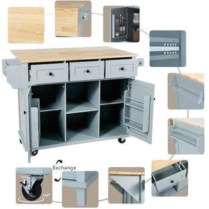 SKU: BDF530 - 53” Portable Kitchen Island with Wheels