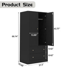 Load image into Gallery viewer, SKU: 168BK - 66”x30” Black Wooden Wardrobe Closet Cabinet with Hanging Rod