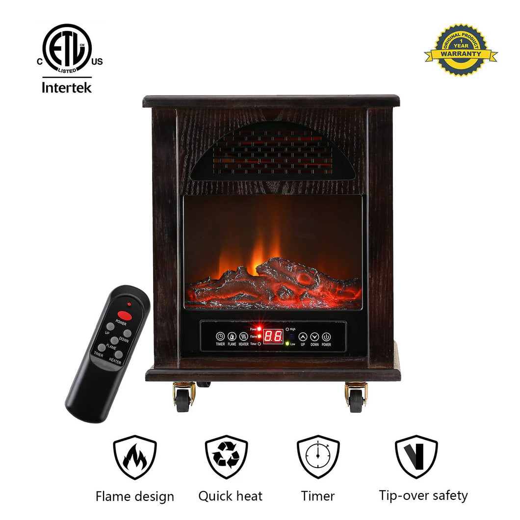 SKU: HT002 - 1500W Remote Controlled Portable Electric Space Heater Infrared Zone Heating System with Thermostat, Tip-Over and Overheat Protection