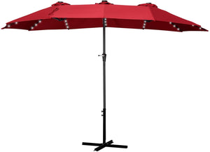 SKU: OB-OTU011 - 15 Feet Outdoor Patio Umbrella with Solar Powered LED Lights