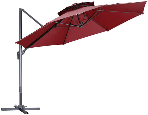 SKU: OB-OTU013 - 10 Feet Outdoor Double Top Cantilever Umbrella with Solar Powered LED Lights and 360° Rotation