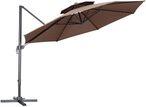 SKU: OB-OTU008 - 11 Feet Outdoor Double Top Cantilever Umbrella with 360° Rotation