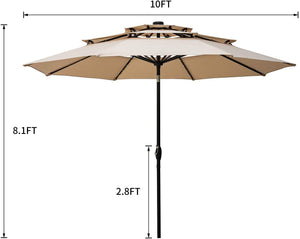 SKU: OB-OTU010 - 10 Feet Outdoor Triple Top Patio Umbrella with Solar Powered LED Lights