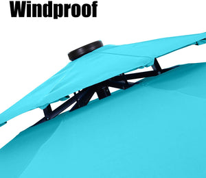 SKU: OB-OTU007 - 10 Feet Outdoor Double Top Patio Umbrella with Solar Powered LED Lights