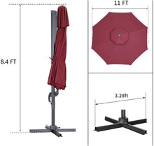 Load image into Gallery viewer, SKU: OB-OTU009 - 11 Feet Outdoor Double Top Cantilever Umbrella with Solar Powered LED Lights and 360° Rotation