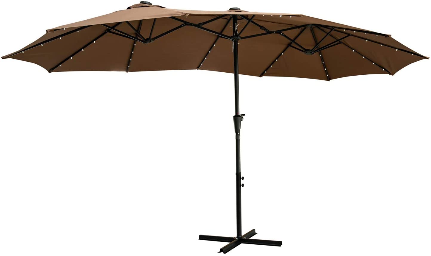 brown patio umbrella with lights SKU: OB-OTU011