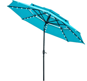 SKU: OB-OTU010 - 10 Feet Outdoor Triple Top Patio Umbrella with Solar Powered LED Lights