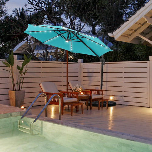 SKU: OB-OTU012 - 10 FT Patio Cantilever Umbrella with Solar Powered LED Lights and 360° Rotation