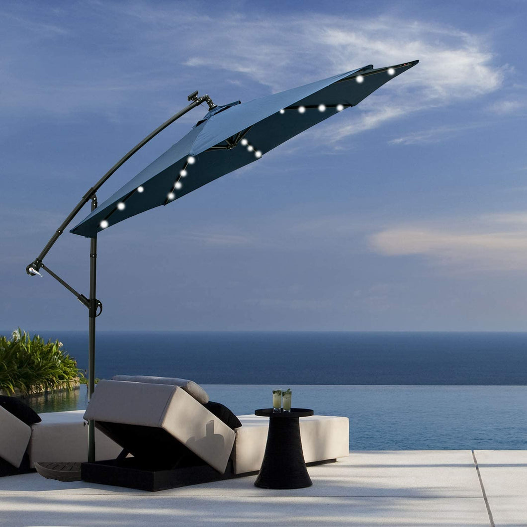 SKU: OB-OTU002 - 10FT Patio Cantilever Umbrella with Solar Powered LED Lights