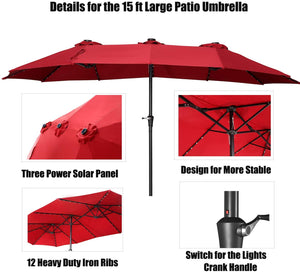 SKU: OB-OTU019 - 15 Feet Outdoor Patio Umbrella with Solar Powered LED Lights with Base