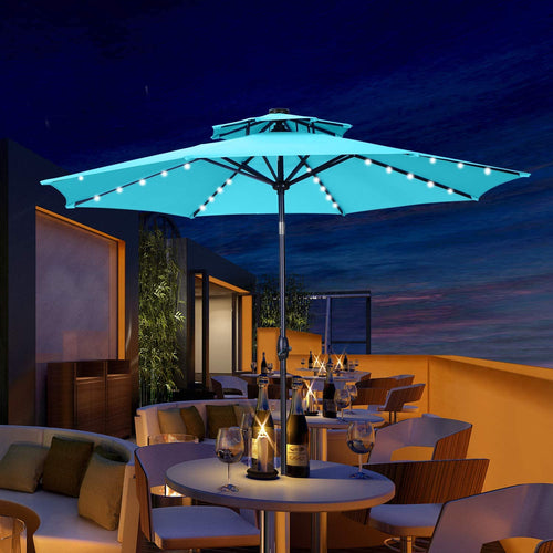 SKU: OB-OTU007 - 10 Feet Outdoor Double Top Patio Umbrella with Solar Powered LED Lights