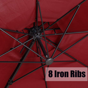 SKU: OB-OTU013 - 10 Feet Outdoor Double Top Cantilever Umbrella with Solar Powered LED Lights and 360° Rotation