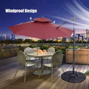 SKU: OB-OTU013 - 10 Feet Outdoor Double Top Cantilever Umbrella with Solar Powered LED Lights and 360° Rotation