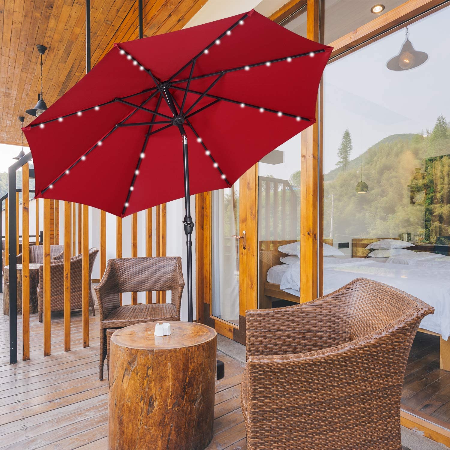 SKU: OB-OTU003 - 9 Feet Outdoor Patio Umbrella with Solar
