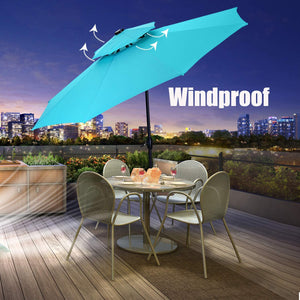 SKU: OB-OTU007 - 10 Feet Outdoor Double Top Patio Umbrella with Solar Powered LED Lights