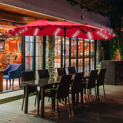 SKU: OB-OTU011 - 15 Feet Outdoor Patio Umbrella with Solar Powered LED Lights