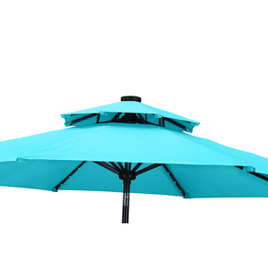 SKU: OB-OTU006 - 9 Feet Outdoor Double Top Patio Umbrella with Solar Powered LED Lights