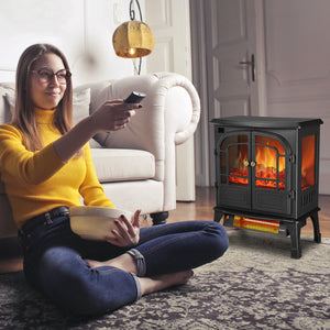 SKU: HT017 - 1500W Stove Heater with Realistic Flame Effect, Remote Control and 12H Timer