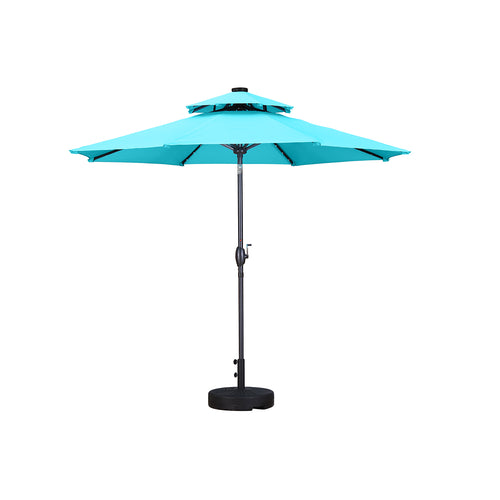 SKU: OB-OTU006 - 9 Feet Outdoor Double Top Patio Umbrella with Solar Powered LED Lights