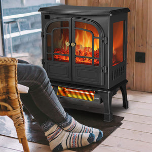 SKU: HT017 - 1500W Stove Heater with Realistic Flame Effect, Remote Control and 12H Timer