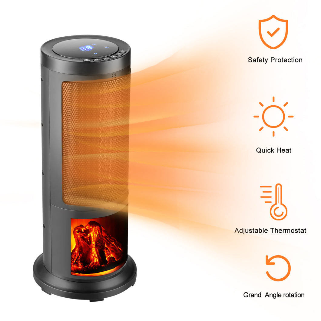 SKU: HT019 - 1500W 16.73'' Portable Space Heater Electric with Realistic Flame, Remote Control and Adjustable Thermostat