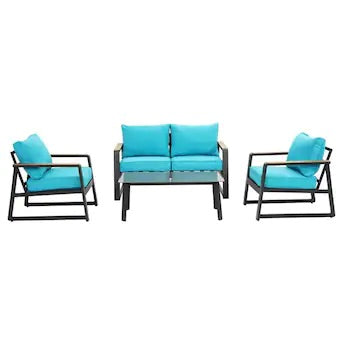 SKU: FRQ03 - 4 Piece Patio Conversation Set with Deep Seating and Aluminum Frame