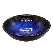 Load image into Gallery viewer, SKU: WL-GVS008 - Round Ocean Ripple Blue Glass Vessel Sink with Faucet and Pop-Up Drain Combo