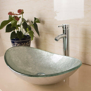 SKU: WL-GVS001 - Oval Green Tempered Glass Vessel Sink with Faucet and Pop-Up Drain Combo