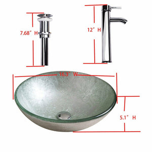 SKU: WL-GVS002 - Round Green Tempered Glass Vessel Sink with Faucet and Pop-Up Drain Combo